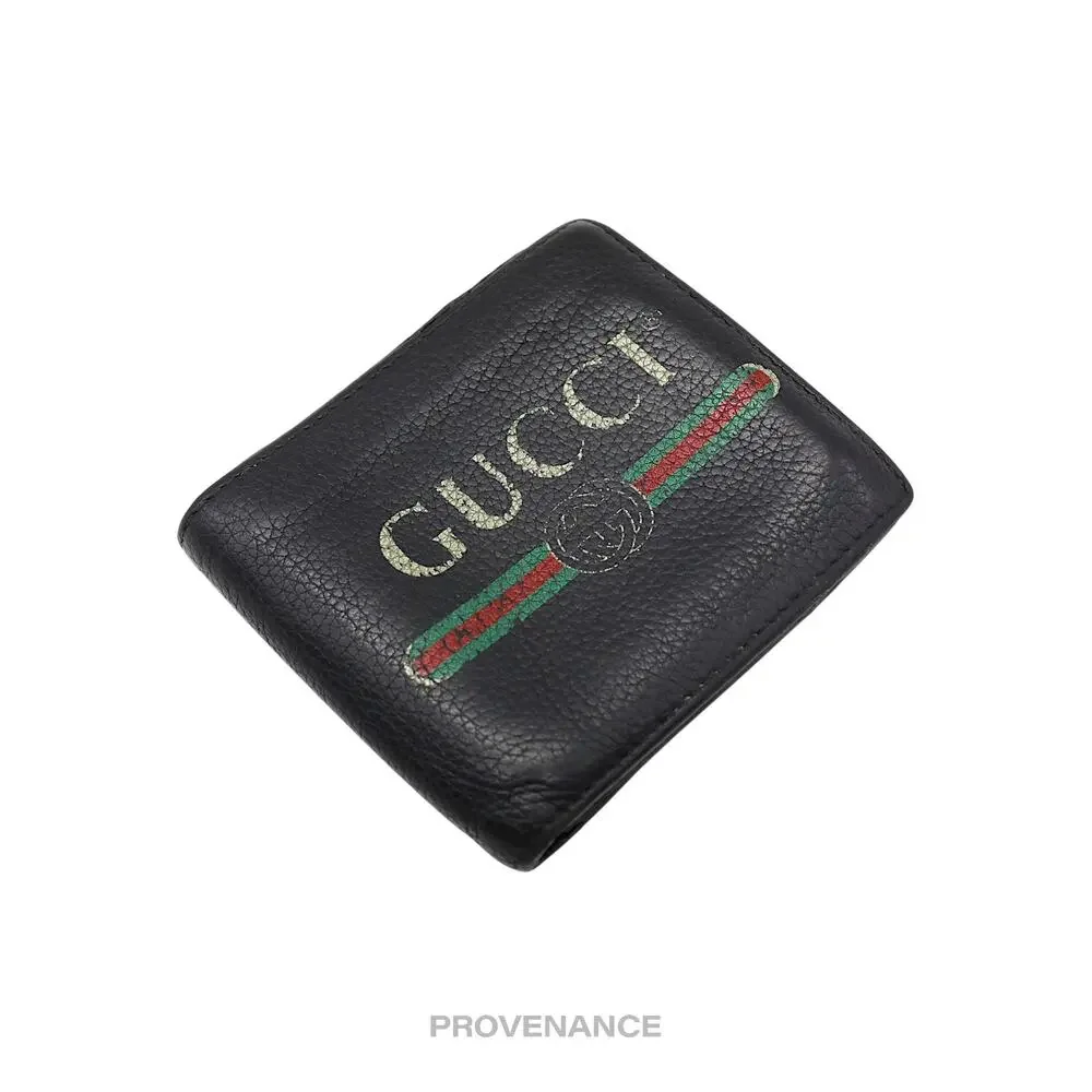 🔴 Gucci Vintage Logo Bifold Wallet - Black Leather